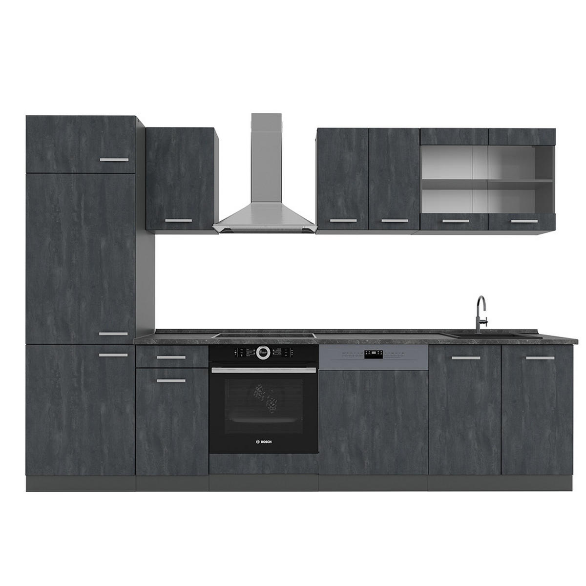 KÜCHENZEILE R-Line Schwarz Beton/Anthrazit 300 cm AP Anthrazit - Anthrazit/Schwarz, Holzwerkstoff (300/81.6/60cm) - Vicco