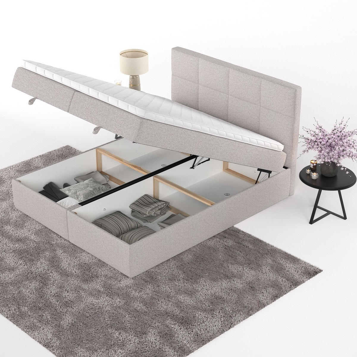 BOXBETT Velto 180/200 cm Beige im Riva Stoff - Beige/Schwarz, Holz/Holzwerkstoff (180/200cm) - AltaBeds