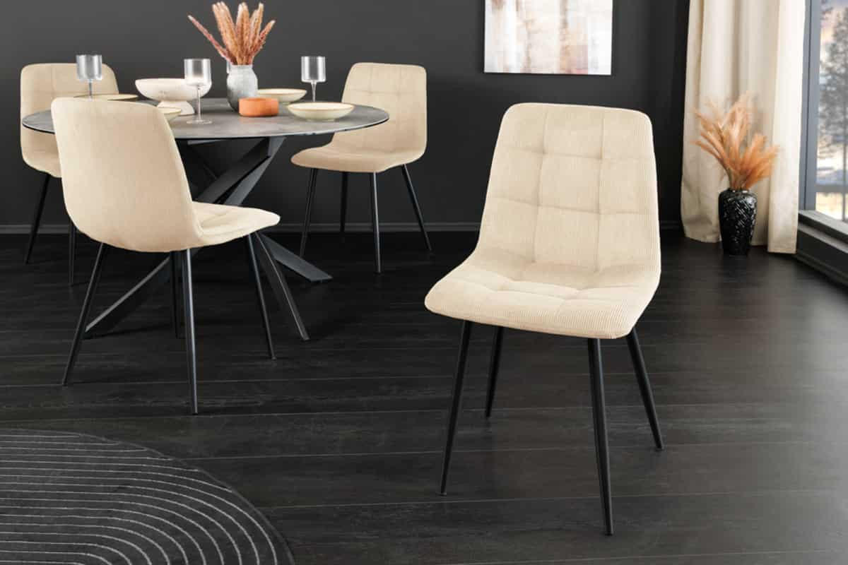 STUHL TRES CHIC Cord Beige 90 cm - Beige/Schwarz, Textil/Metall (44/88/52cm) - riess-ambiente