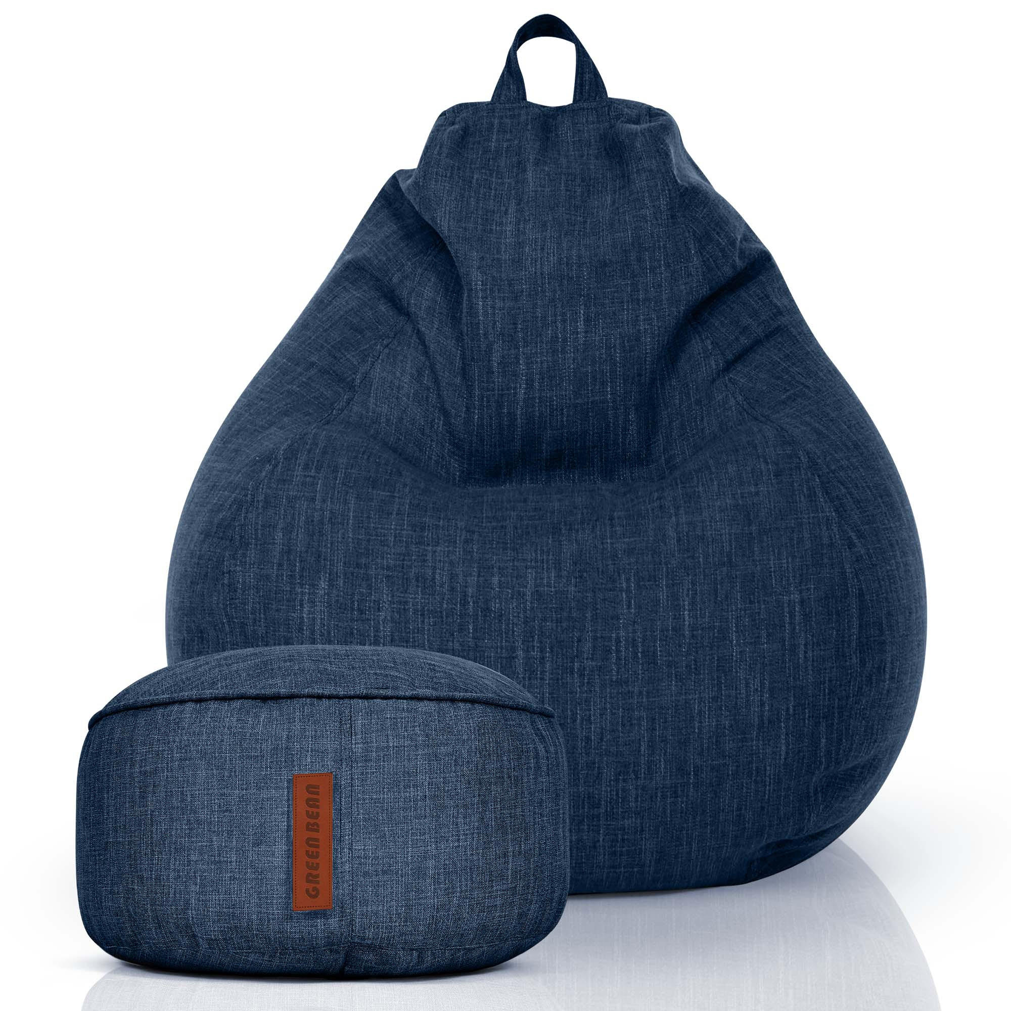 XXL-SITZSACK Indoor "Home Linen“+Hocker - Dunkelblau, Textil (100/120/50cm) - Green Bean