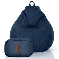 XXL-SITZSACK Indoor "Home Linen“+Hocker - Dunkelblau, Textil (100/120/50cm) - Green Bean