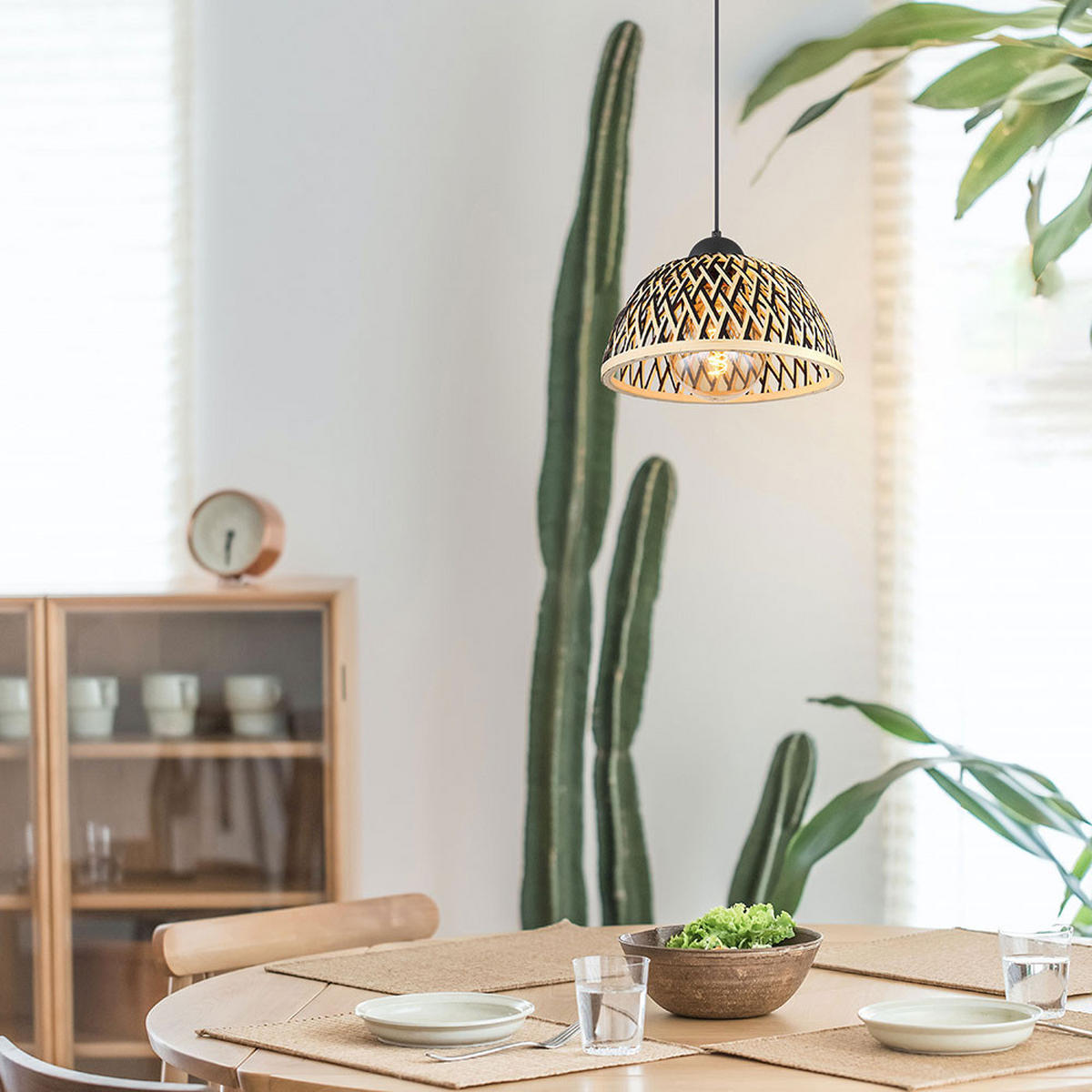 HÄNGELEUCHTE Metall Bambus schwarz - Schwarz, Holz (30/30/120cm) - Globo Lighting