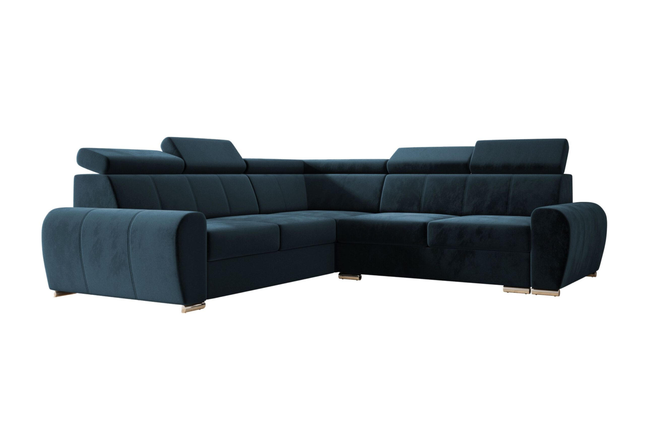 ECKSOFA APOLLO,mit Schlaffunktion und Bettkasten, Farbe: Blau, Velourstoff, Ottomane Links - Blau, Textil (255/255cm) - O-Sofa