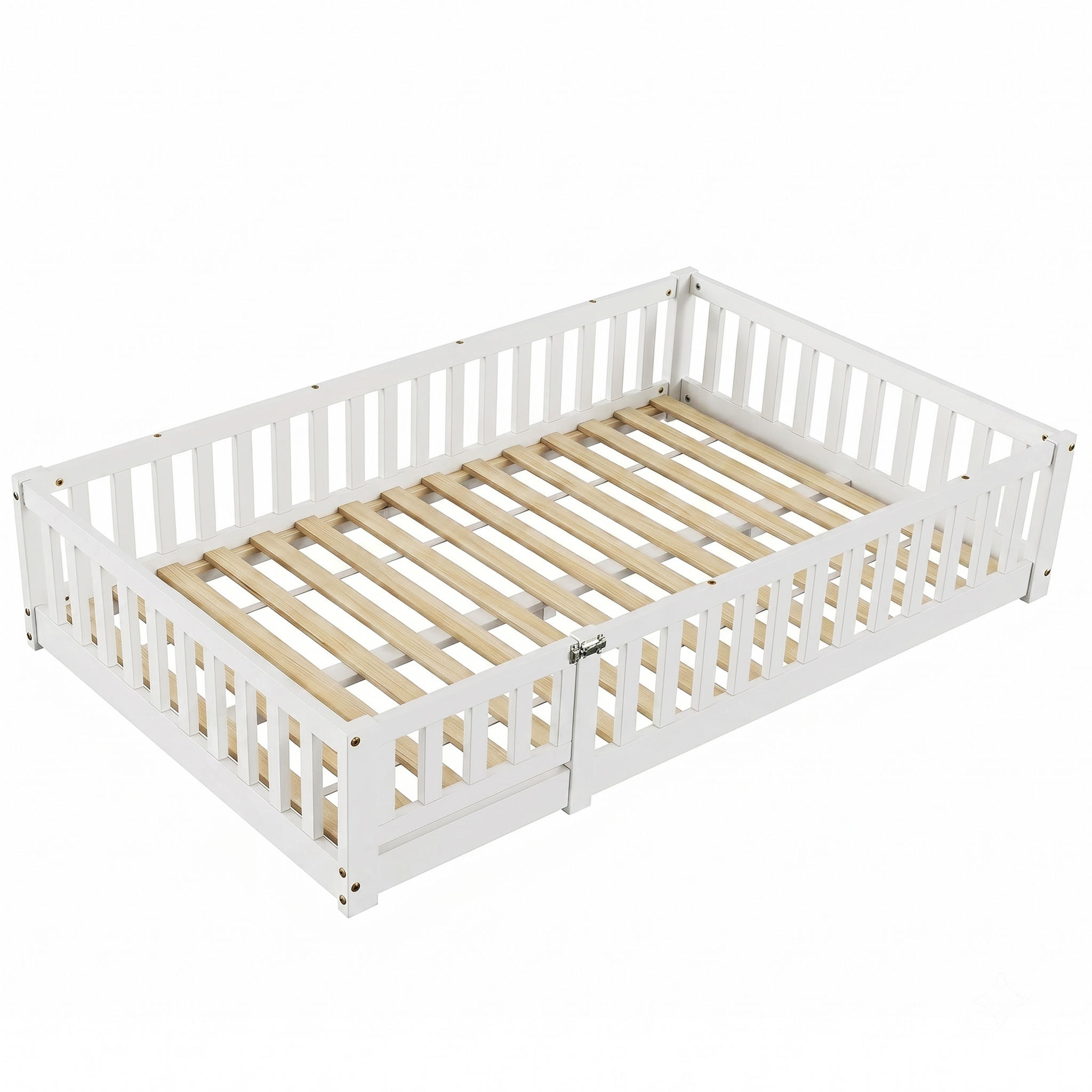 BODENBETT Modern mit Schließbarer Sicherheitstür 120/200 cm Kiefer-Massivholz Weiß - Weiß, Holz (120/200cm) - Creahappy