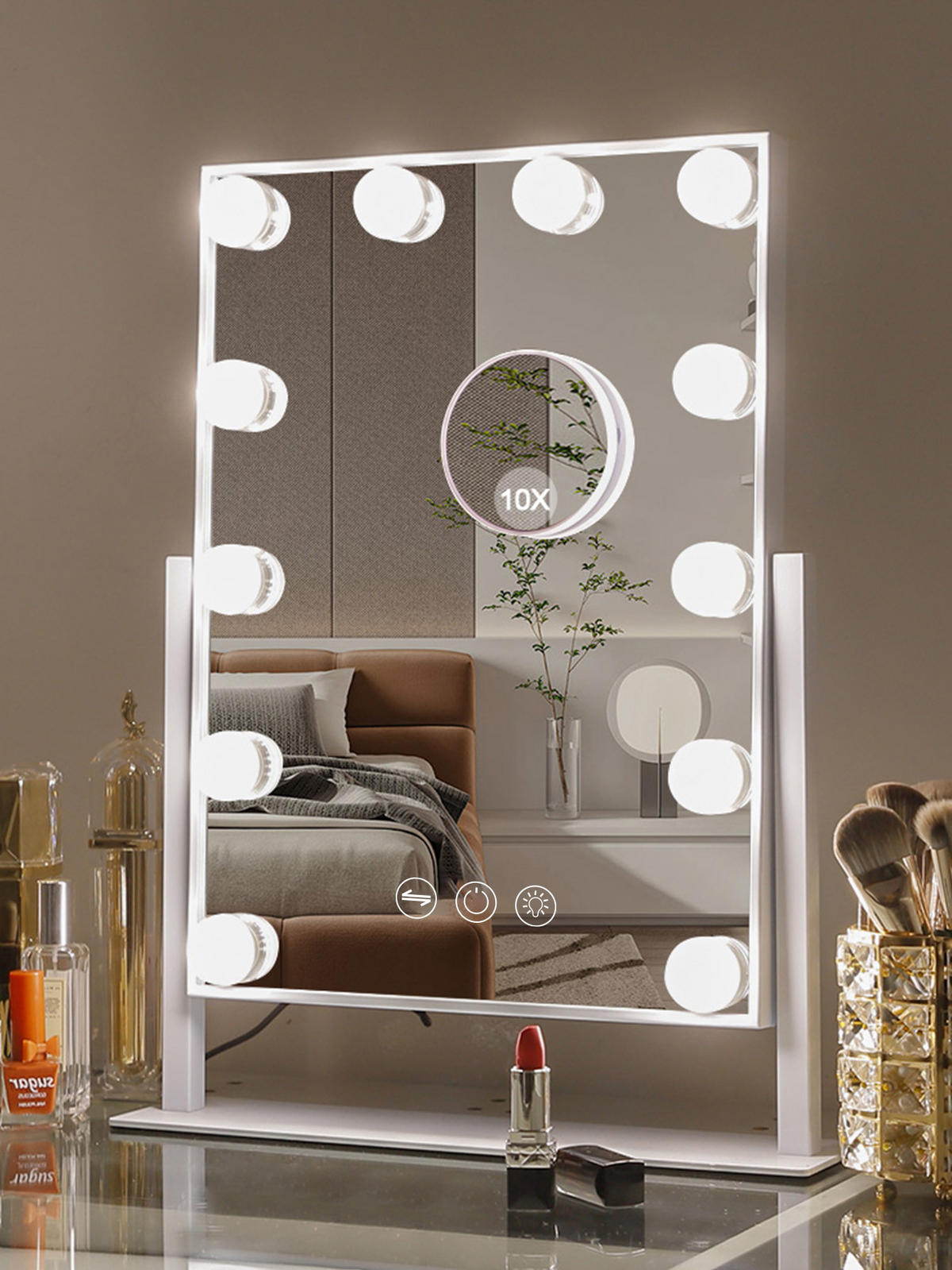 SCHMINKSPIEGEL mit LED-Beleuchtung weiß 30/41cm - Weiß, Metall (30/41/3cm) - VANITII