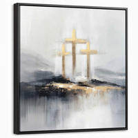 LEINWAND Bilder mit Rahmen - Abstrakt - Malerei - Christentum - Kreuz - 50x50 - Weiß, Textil (50/50cm) - MuchoWow