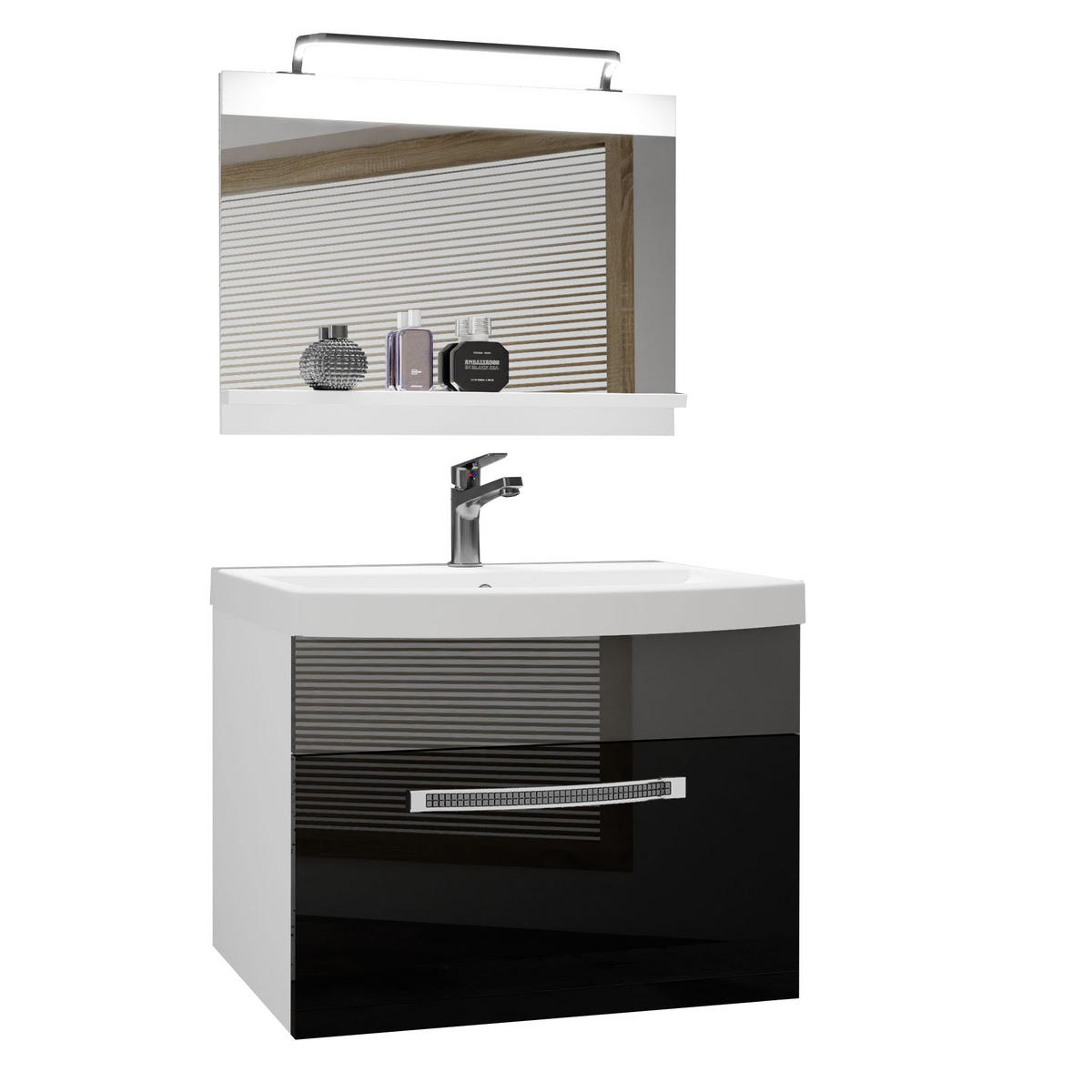 BADMÖBEL Badezimmer Schwarz/ Silber, Glänzend - Silberfarben/Schwarz, Holz (60/51/40cm) - B BELINI GROUP