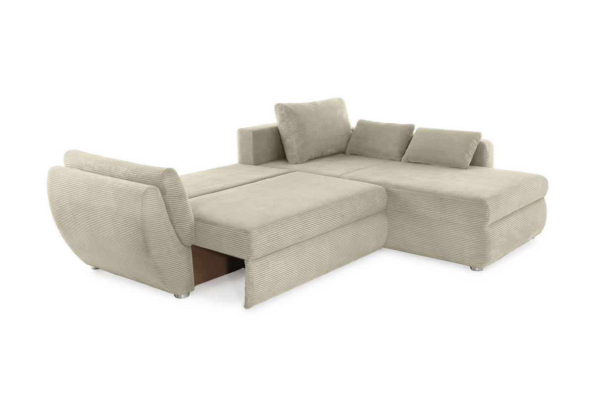 ECKSOFA mit Schlaffunktion und Bettkasten, seitenverkehrt montierbar B272/T200/H88 cm, Liegefläche 128x224 cm, Cord Beige Grau / 15227 - Chromfarben/Greige, Kunststoff/Textil (272/200cm) - luma-home