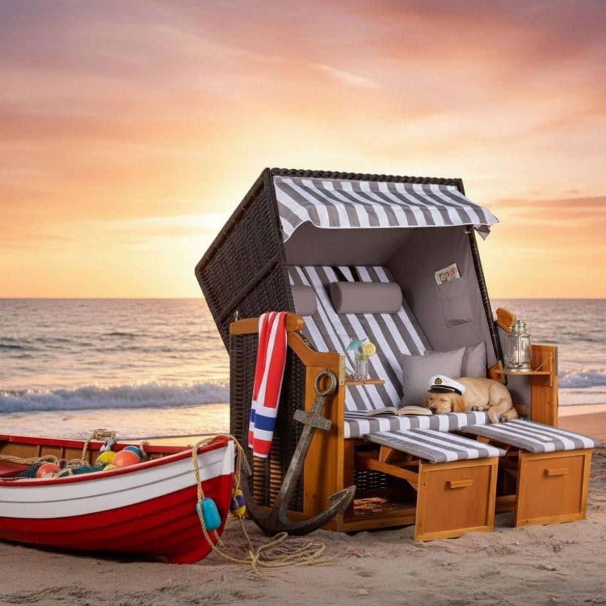 STRANDKORB Ostsee 2-Sitzer PE schwarz - Schwarz/Braun, Metall (120/160/80cm) - Mr. Deko