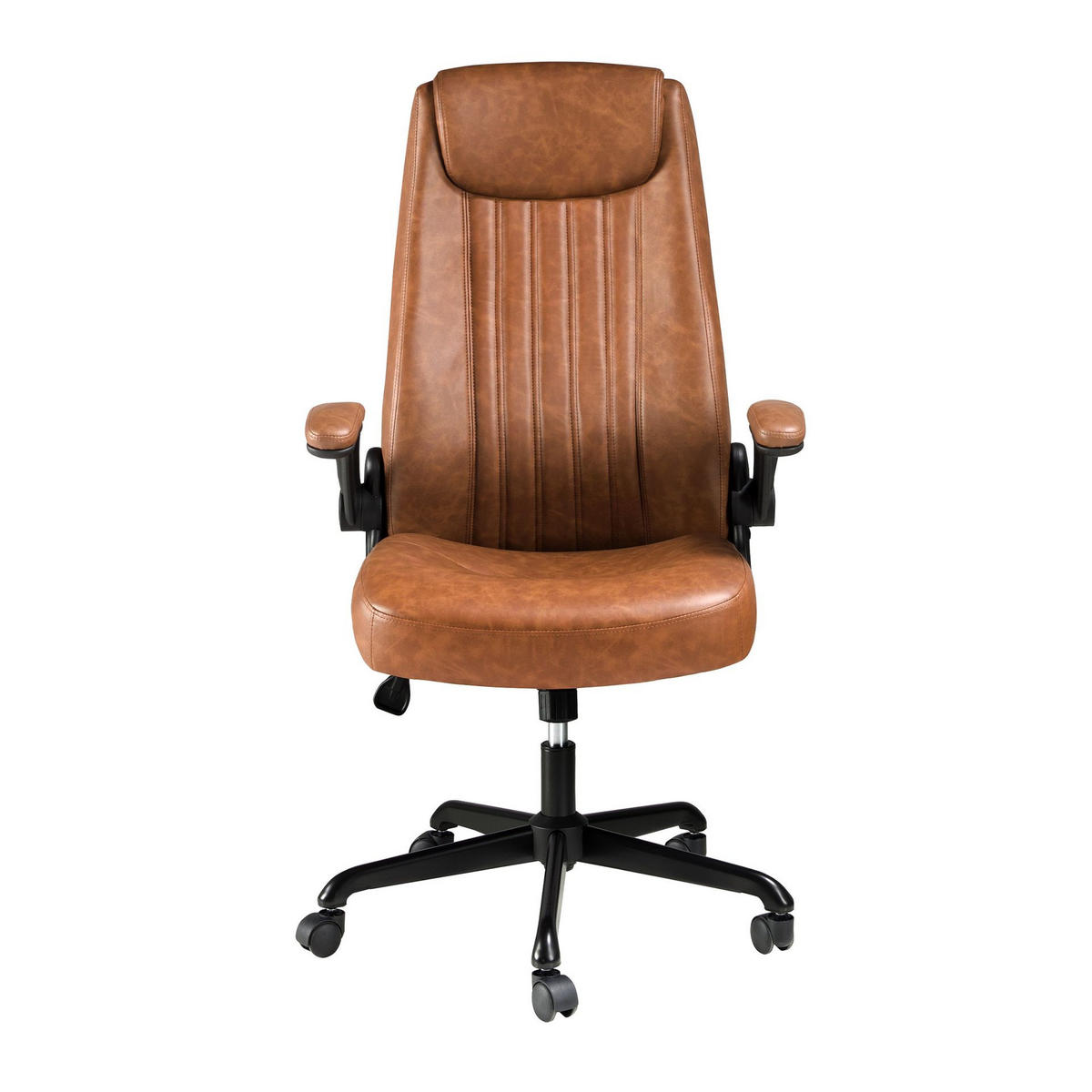 CHEFSESSEL Drehbarer Bürostuhl aus braunem Kunstleder 69/73/115 cm - Schwarz/Braun, Leder (69/115/73cm) - ANGEL CERDA