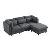 ECKSOFA Leinenstoff mit Fußhocker und Rücken Armlehnenkissen 220/83/81 cm Grau - Grau, Textil (81/83cm) - Redom