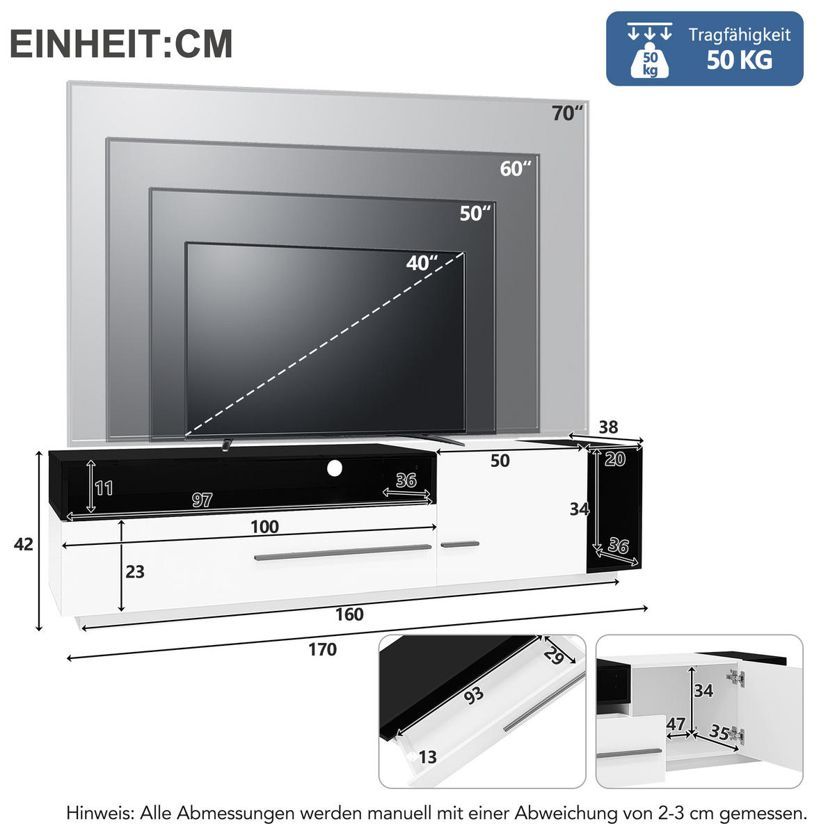 TV-LOWBOARD Hochglanzfront in Weiß/Schwarz mit Schublade 170/38/42.5 cm - Weiß, Holzwerkstoff (170/42.5/38cm) - Redom