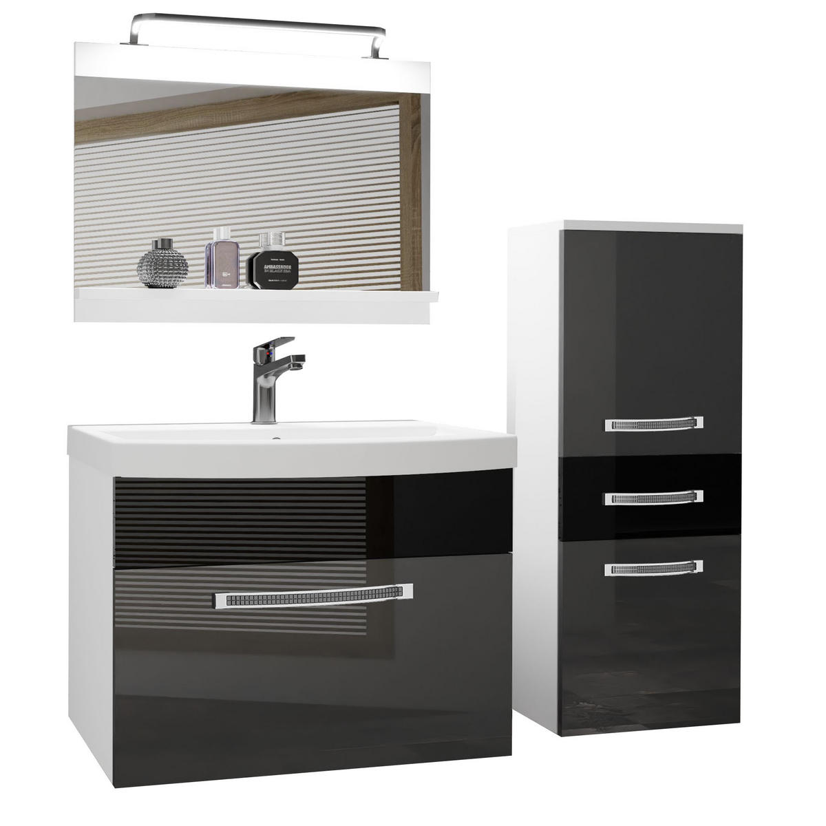BADMÖBEL Badezimmer Silber/ Schwarz, Glänzend - Silberfarben/Schwarz, Holz (100/81/40cm) - B BELINI GROUP