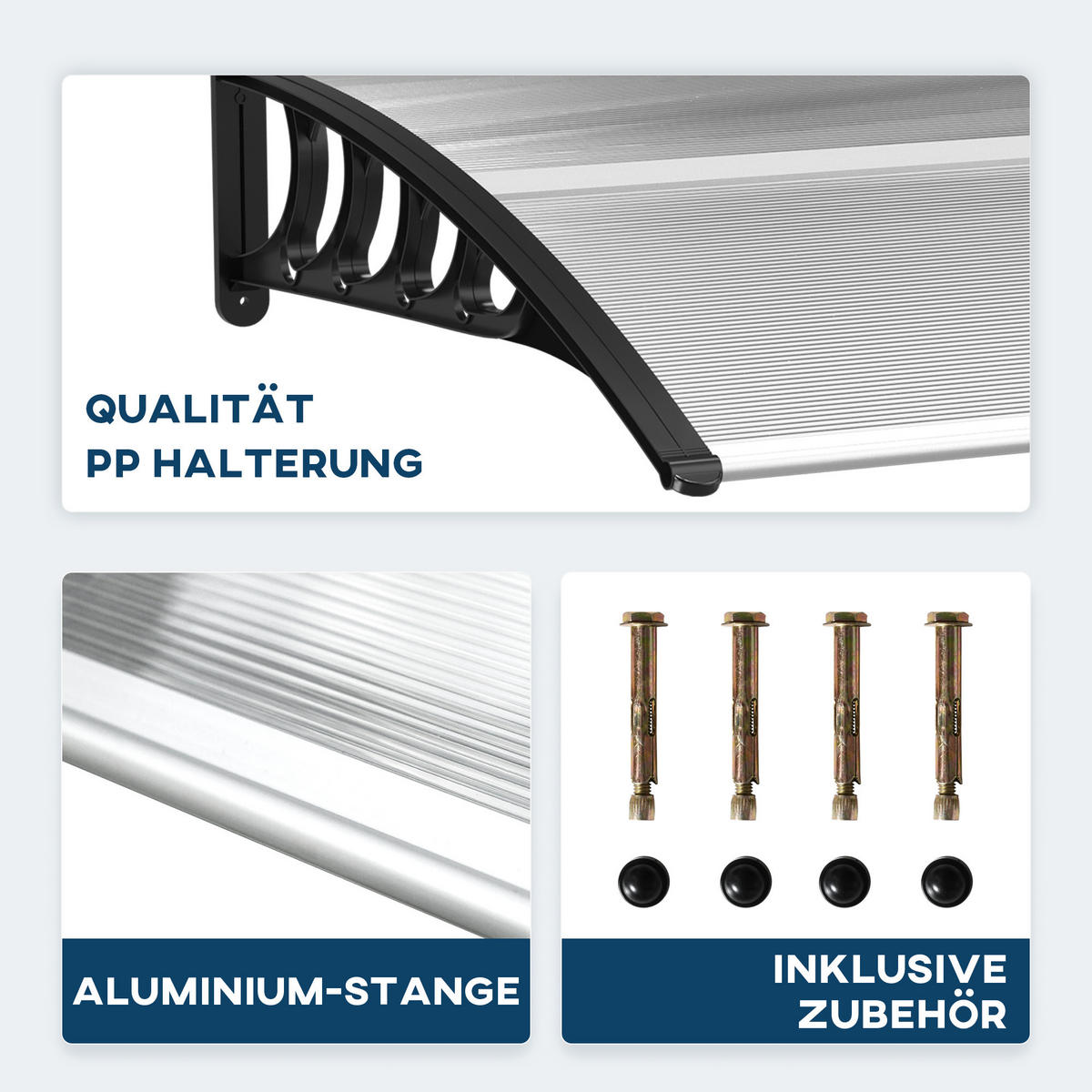 PULTVORDACH, Vordach, Alu, Schwarz - Schwarz, Kunststoff (96.5/27/103cm) - Outsunny