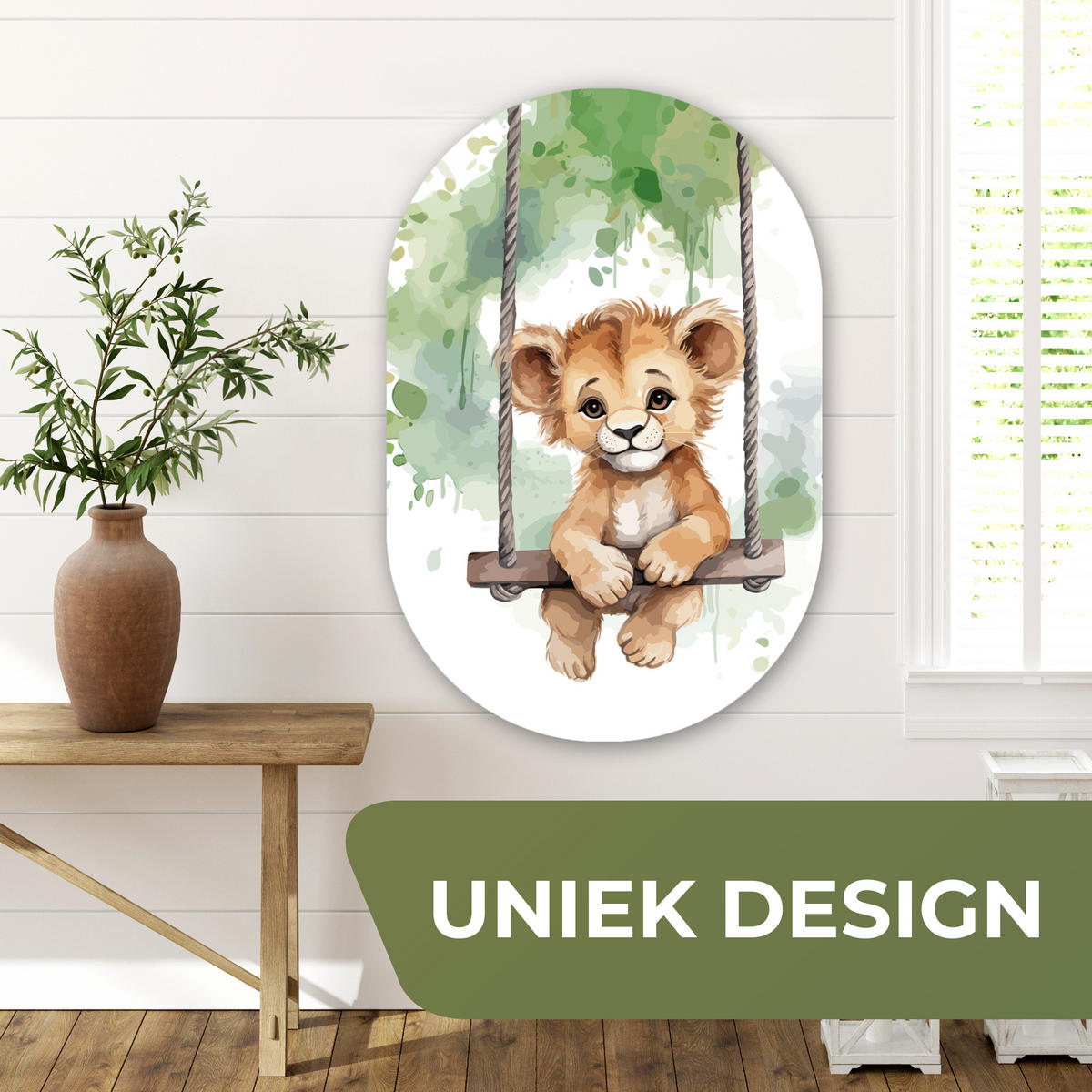WANDBILD Löwe - Tier - Kinder - Dschungel Wanddeko Schlafzimmer 60x90 cm - Hellbraun, Kunststoff (60/90cm) - MuchoWow