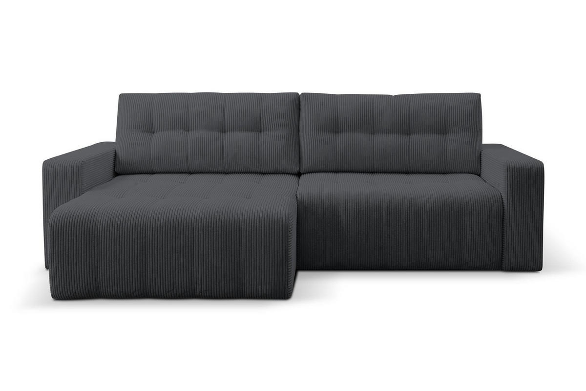 ECKSOFA Masina Dunkelgrau, Schlafsofa aus Cordstoff - Dunkelgrau, Holzwerkstoff (245/143cm) - Bettso