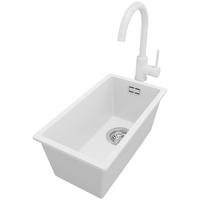 GRANITSPÜLE London Slim, 2-er set Weiß 26/47 cm 1 Becken + Küchenarmatur 32/20 cm + Ablauf-Set ab 30er Unterschrank - Chromfarben/Weiß, Kunststoff (26/20/47cm) - Primagran