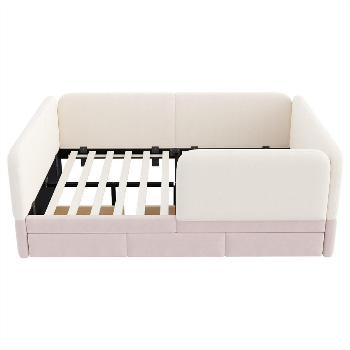 POLSTERBETT 140x200 cm mit Rundum-Sicherheitsumrandung & 3 Schubladen - Beige&Rosa - Samt - ohne Matratze - Pink, Textil (140/200cm) - DELFA