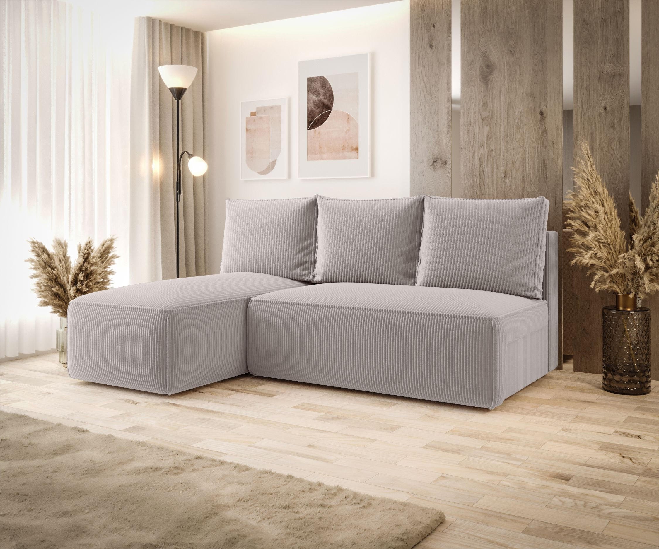 ECKSOFA mit Schlaffunktion SAVIO MINI Poso 100 Links - Ecru, Textil (200/140cm) - Bedante