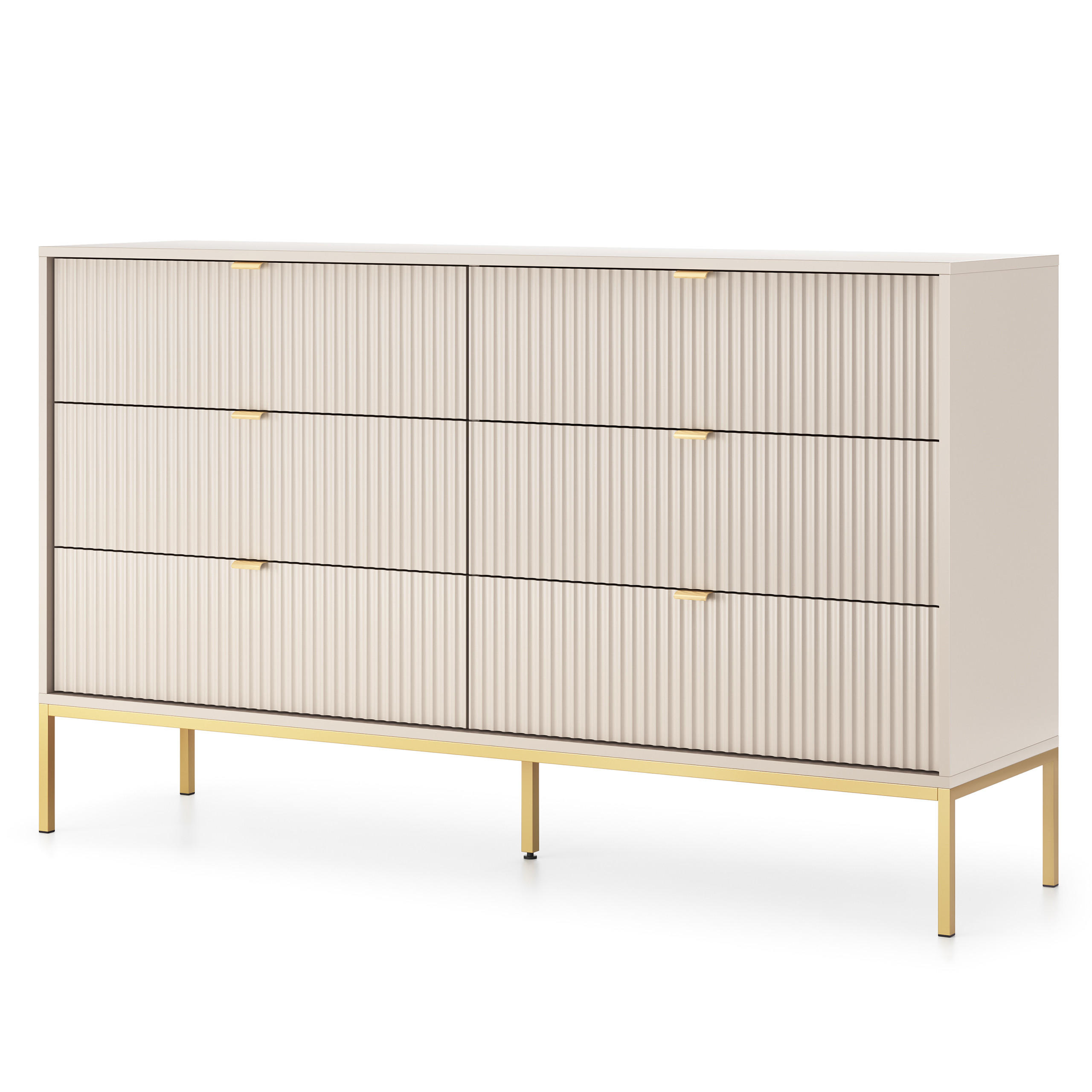 SIDEBOARD STELLARE 154/91/39cm mit 6 Schubladen Kaschmir - Kaschmir/Goldfarben, Holzwerkstoff (154/91/39cm) - MASSENO
