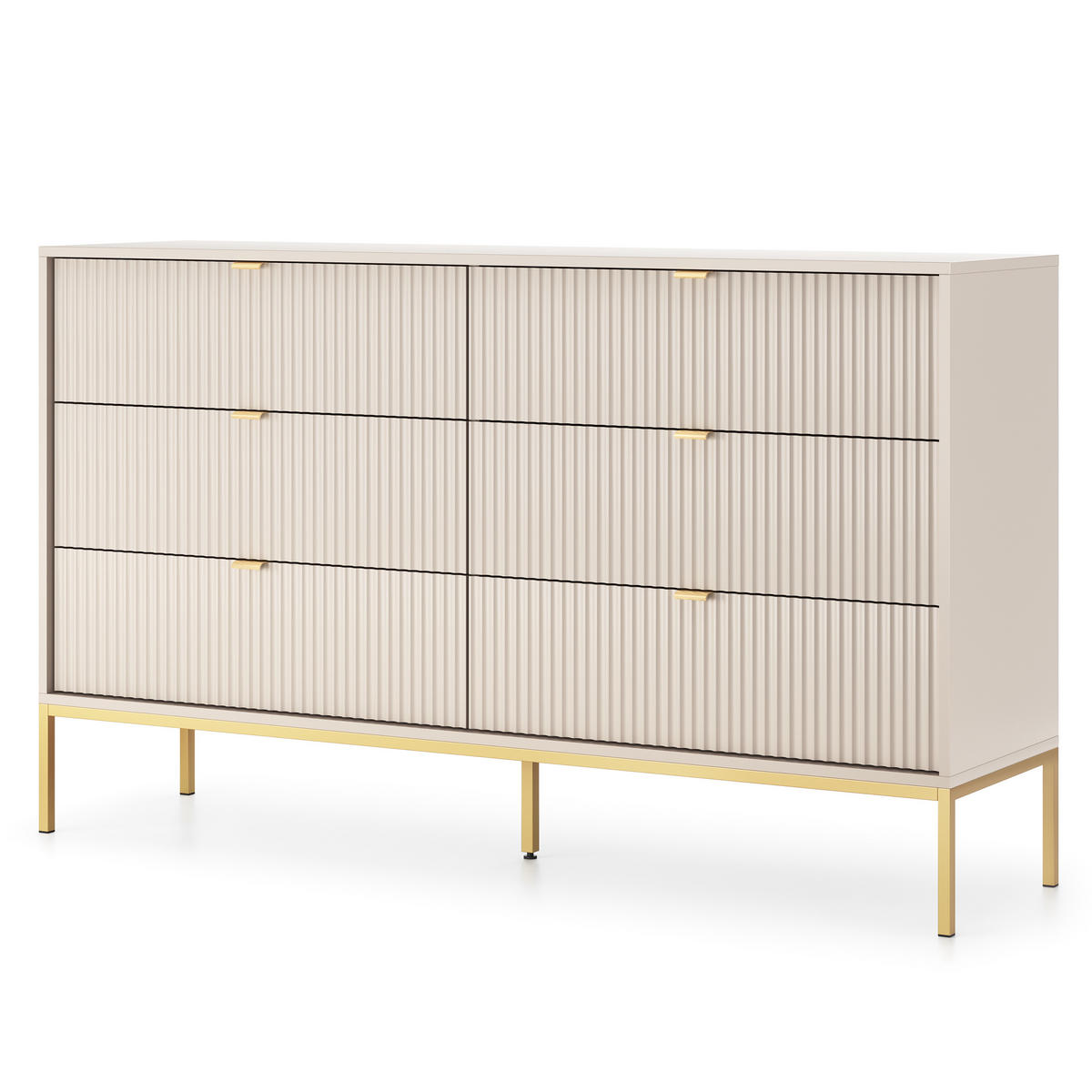 SIDEBOARD STELLARE 154/91/39cm mit 6 Schubladen Kaschmir - Kaschmir/Goldfarben, Holzwerkstoff (154/91/39cm) - MASSENO