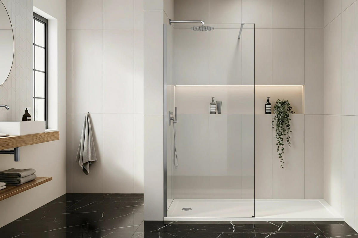 DUSCHWAND Rea Flexi Transparent / Chrome 80 - Chromfarben, Glas (120/80/195cm) - REA