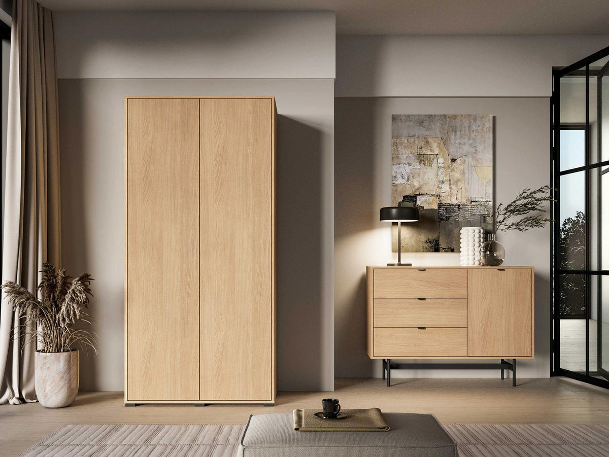 KLEIDERSCHRANK Heggers Mavelie Eicheoptik, 92 cm - Eichefarben, Holzwerkstoff (91.6/189.6/52cm) - Selsey