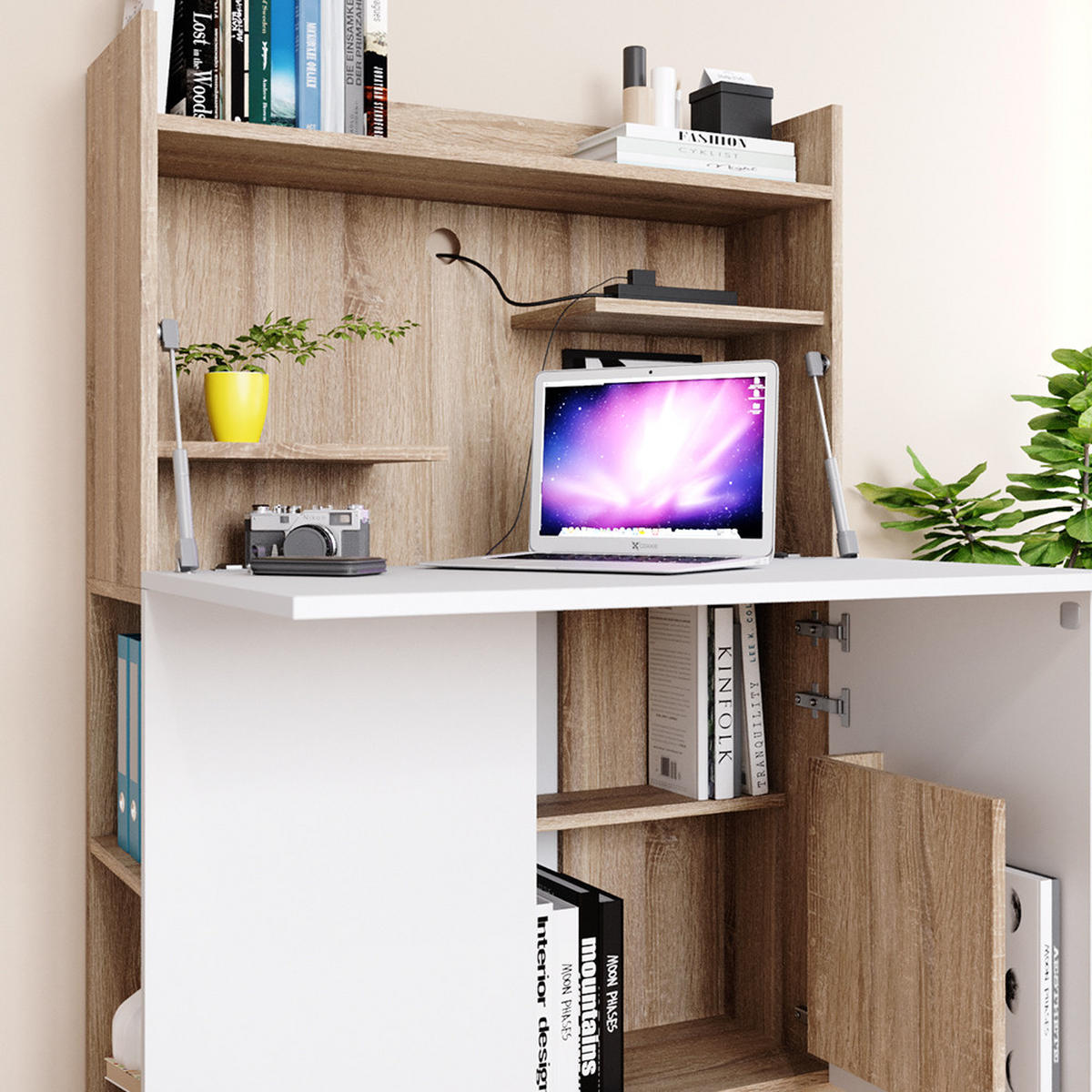 SEKRETÄR SCHREIBTISCH Alena Sonoma 85 x 27 cm - Weiß/Sonoma Eiche, Holzwerkstoff (27/85/118.9cm) - Vicco