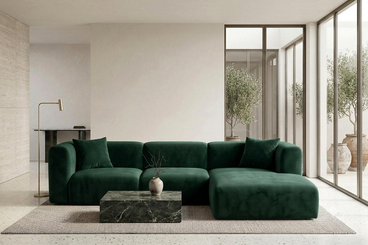 ECKSOFA L-Form, Velvet-Stoff Bluvel, Grün, Rechts, GRETA - Grün, Holz (318/179cm) - Kaiser Möbel