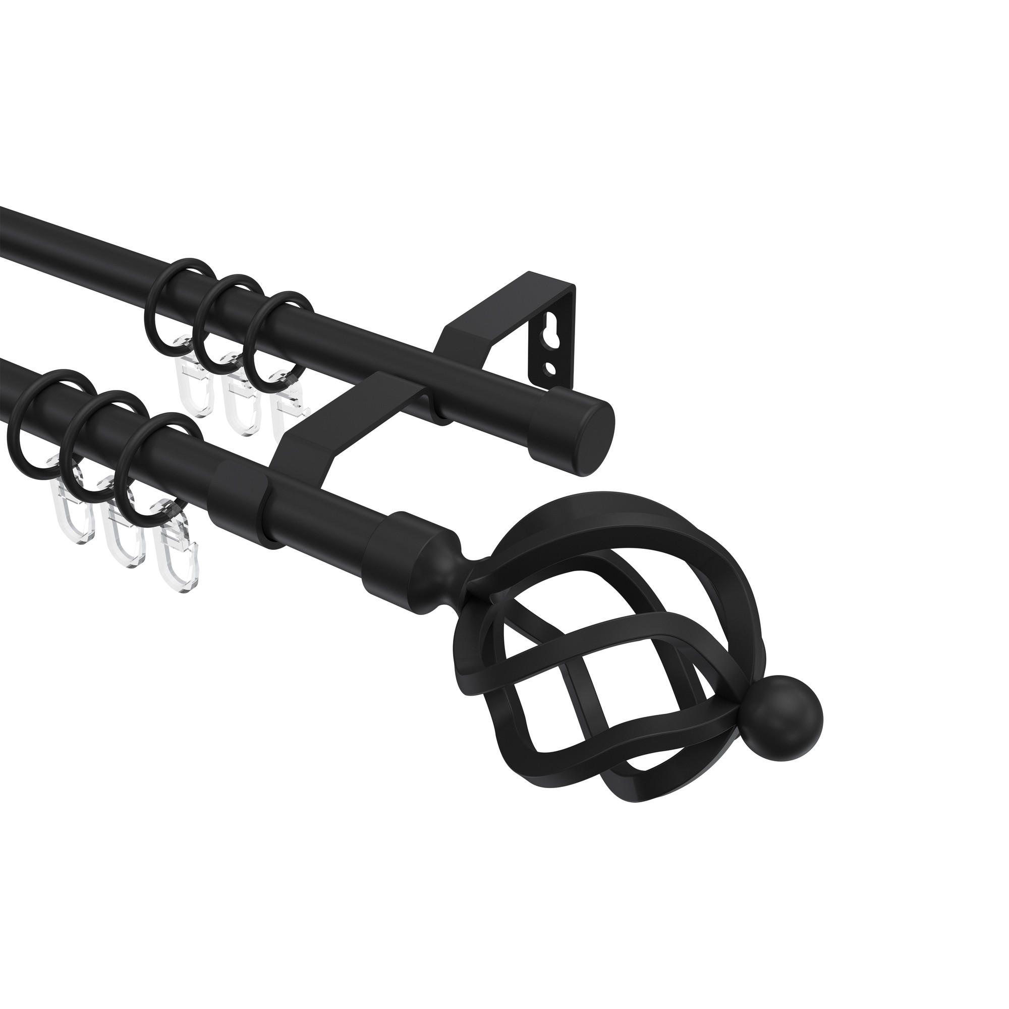 GARDINENSTANGE Olymp Paolo 200 cm, 2-läufig, 16 mm Ø Schwarz - Schwarz, Metall (200cm) - INTERDECO