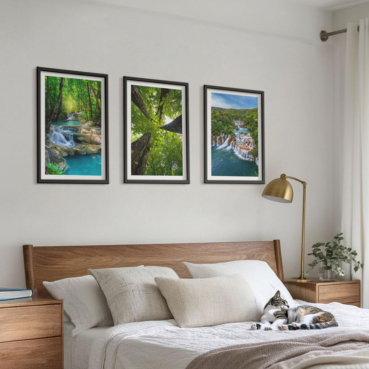 WANDBILDER 3er-Set - 40x60 cm Schwarzer Rahmen - Wasserfälle grüner Wald Wasser - Schwarz, Kunststoff (40/60cm) - ArtPrintCave