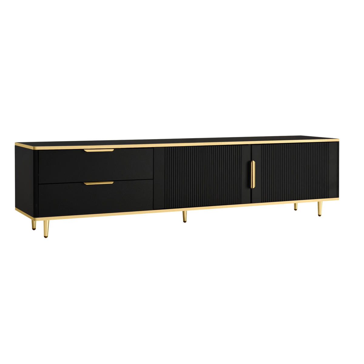 TV-SCHRANK 175/40/45 cm schwarz mit geschnitzter Struktur und goldenen Griffen - Schwarz, Holzwerkstoff (175/45/40cm) - OKWISH