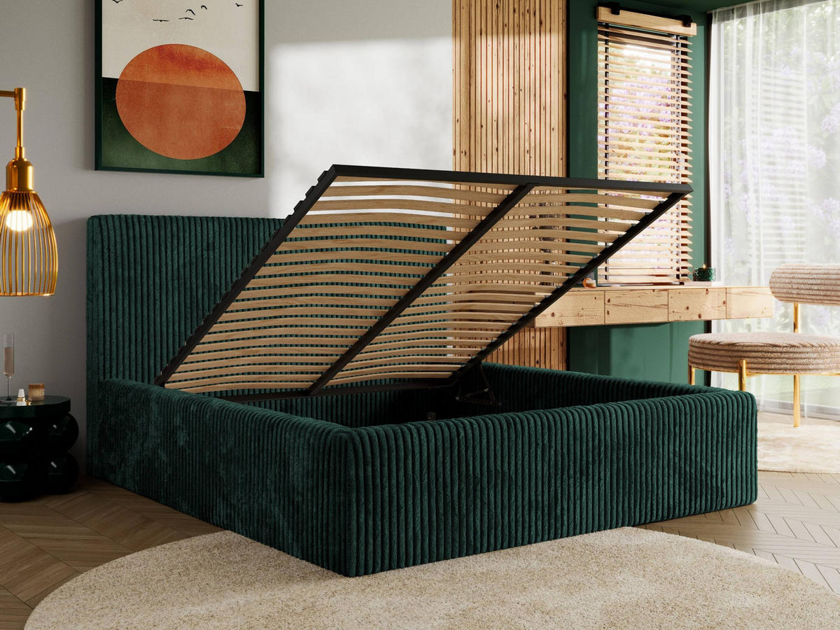 POLSTERBETT TILIANO CLASSIC 200/200 - Dunkelgrün Cord - Multipocket-Matratze - Dunkelgrün, Textil (200/200cm) - MKS