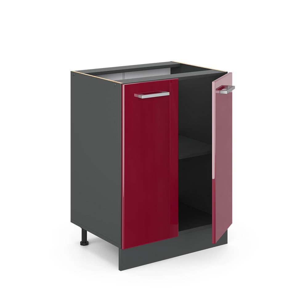 KÜCHENUNTERSCHRANK R-Line Rot Hochglanz 60 cm ohne Arbeitsplatte - Bordeaux/Anthrazit, Holzwerkstoff (60/81.6/46cm) - Vicco