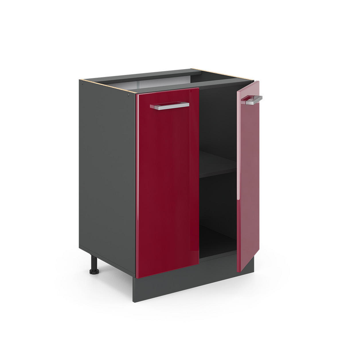 KÜCHENUNTERSCHRANK R-Line Rot Hochglanz 60 cm AP Marmor - Anthrazit/Rot, Holzwerkstoff (60/81.6/46cm) - Vicco