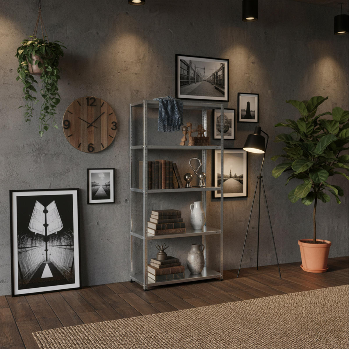 LAGERREGAL - Silberfarben, Kunststoff/Metall (30/150/30cm) - Relaxdays