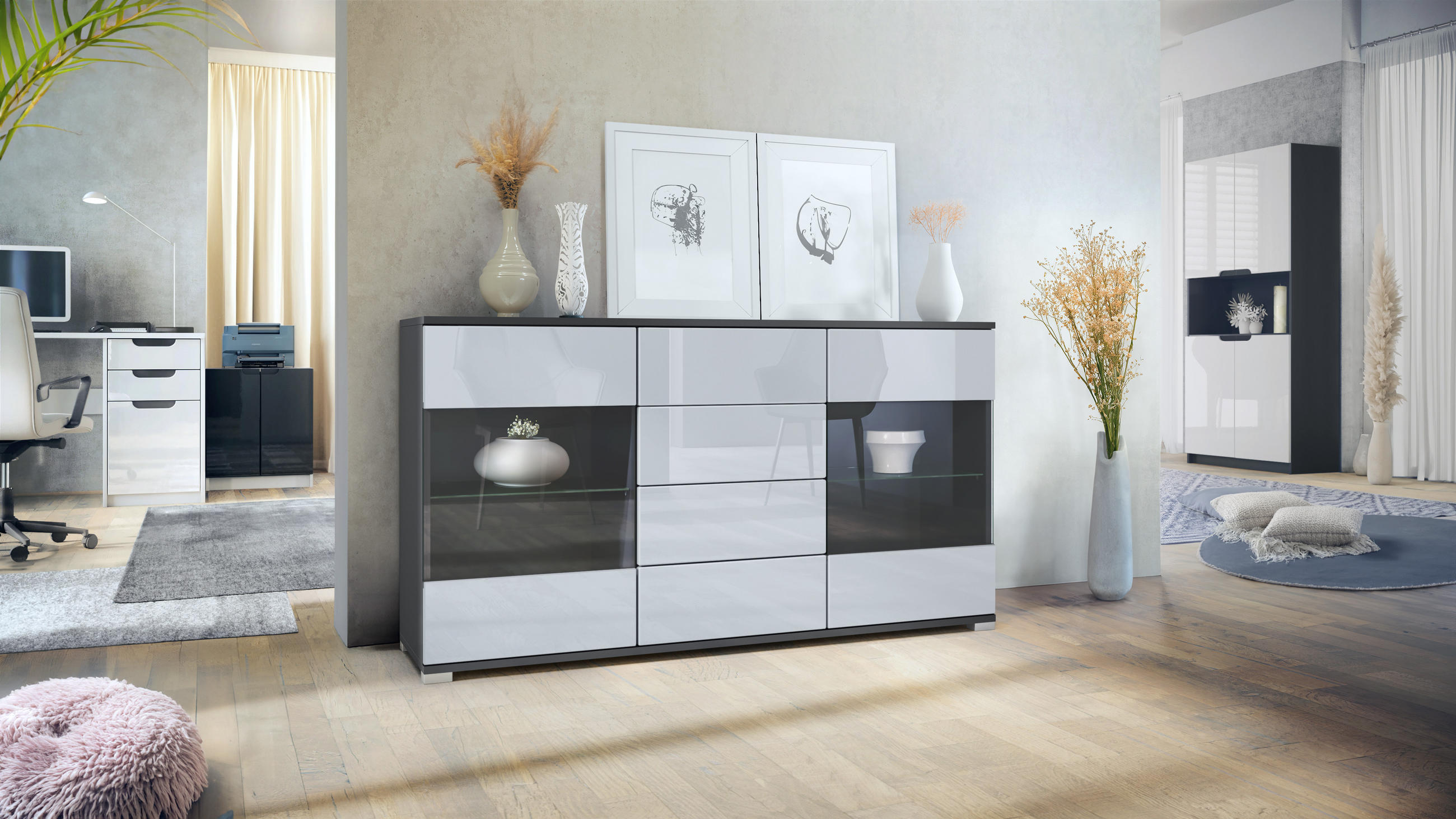 SIDEBOARD Bari Weiß Hochglanz - Weiß Hochglanz, Holzwerkstoff (138.5/75.5/35cm) - Vladon