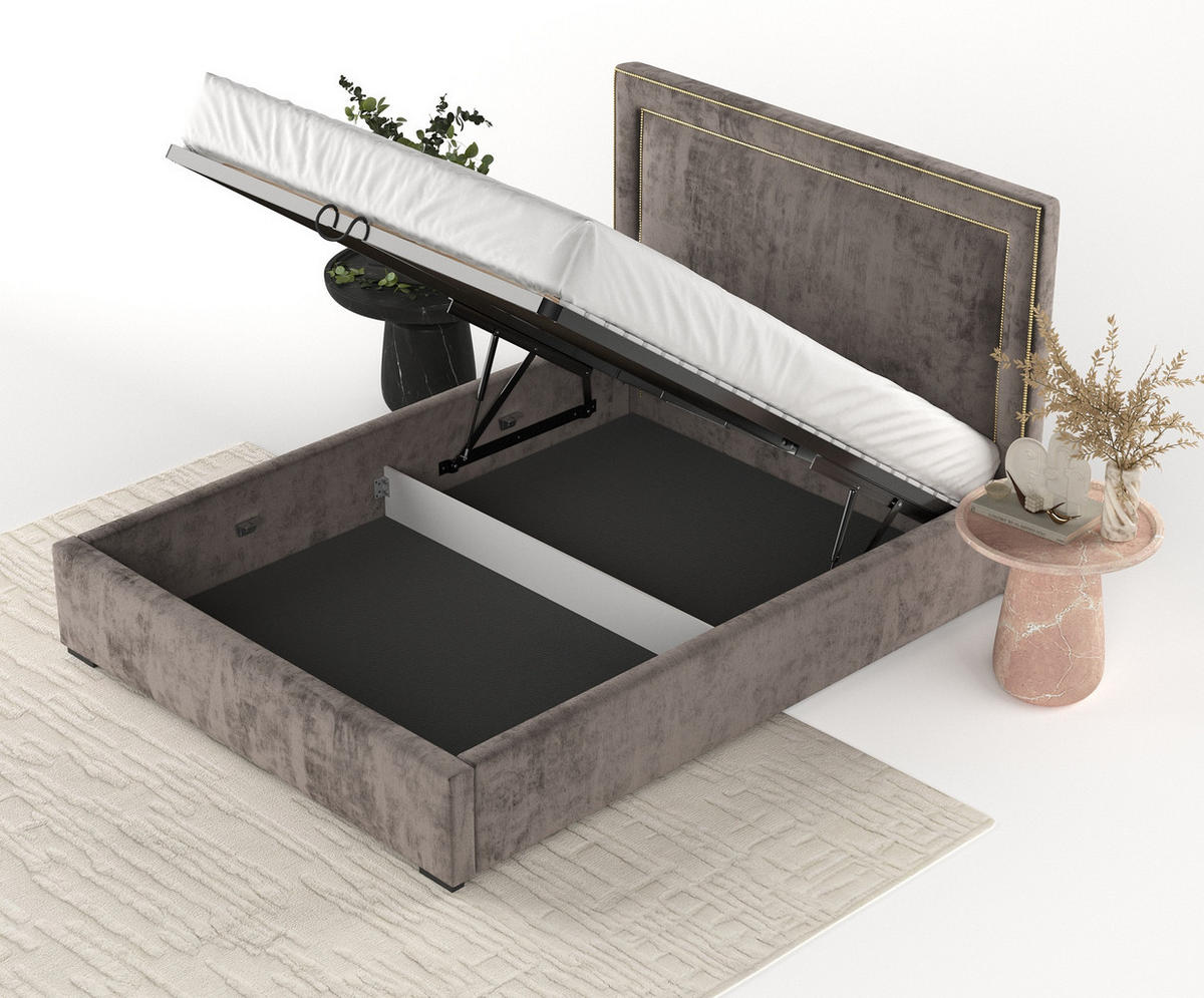POLSTERBETT Como Braun 160/200 cm im Chenille-Stoff - Schwarz/Naturfarben, Holz/Holzwerkstoff (160/200cm) - Maison de Reve