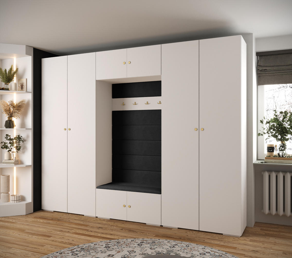 GARDEROBEN-SET 236,7/300/47 - Goldfarben/Schwarz, Holz/Kunststoff (300/236.7/47cm) - Abiks Möbel