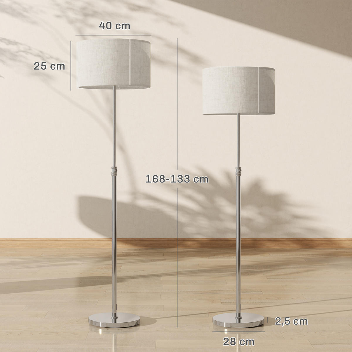 STEHLEUCHTE Stahl, Leinenstoff Beige - Beige, Metall (40/40/168cm) - HOMCOM