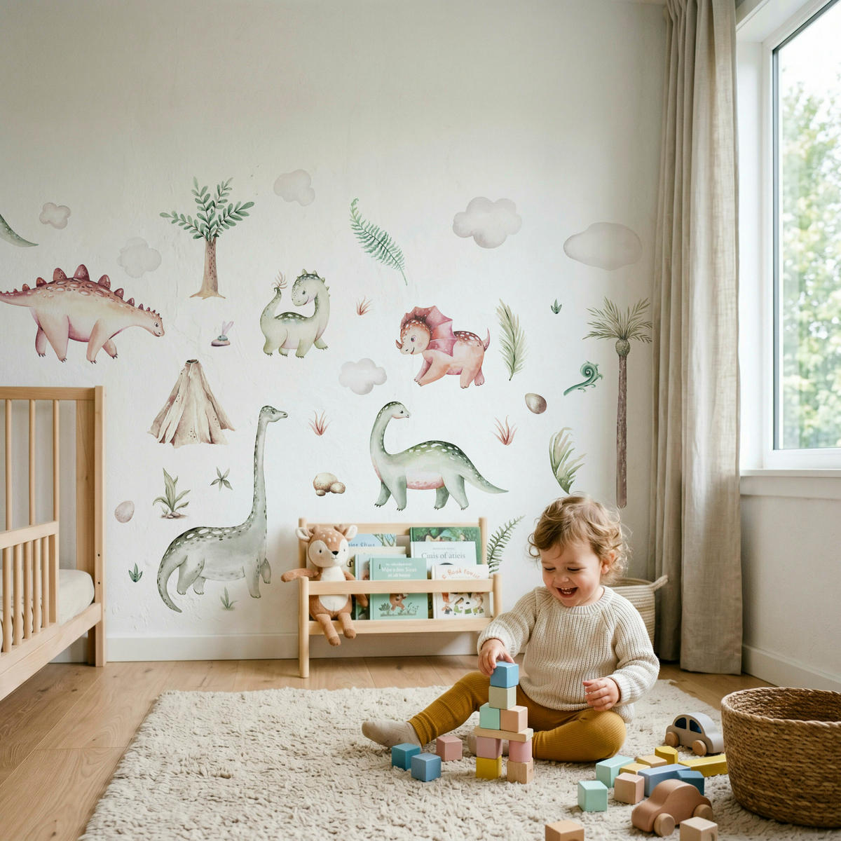 WANDSTICKER SET Dinosaurier und Pflanzen 120x60 - Beige/Braun, Papier (120/60/60cm) - Muralo