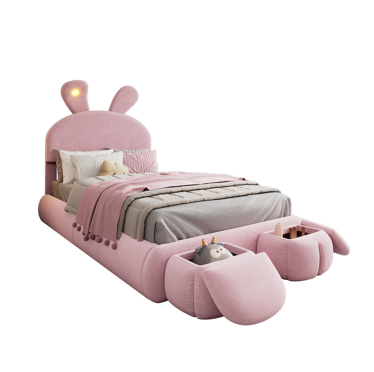 POLSTERBETT 90/200 cm Rosa aus Samt mit LED-Beleuchtung - Rosa, Textil (90/200cm) - OKMYHOME