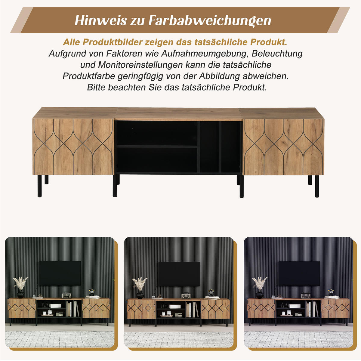 TV-SCHRANK 180/40/50 cm Naturholz/Schwarz mit 2 Türen und 4 Fächern - Schwarz, Holzwerkstoff (180/50/40cm) - Oxeza