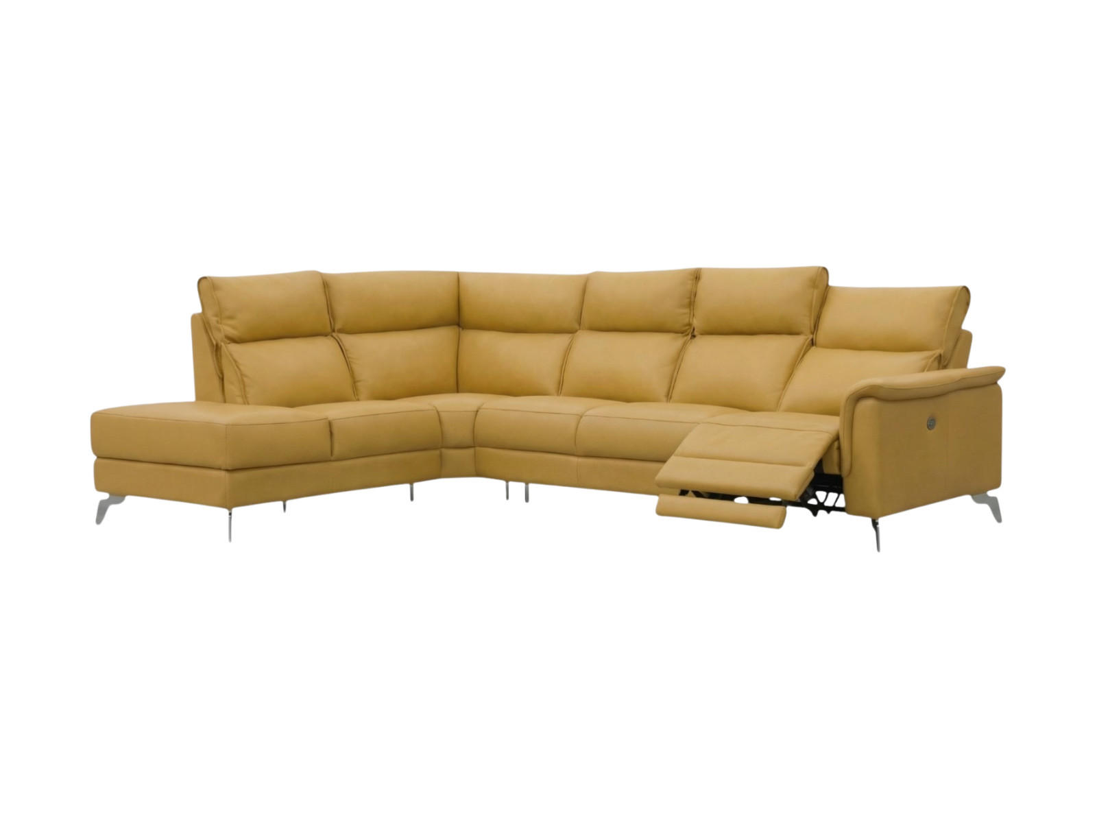 ECKSOFA Borea Echtleder mit 1 x Relaxfunktion Senfgelb - Gelb, Leder/Metall (220/310cm)