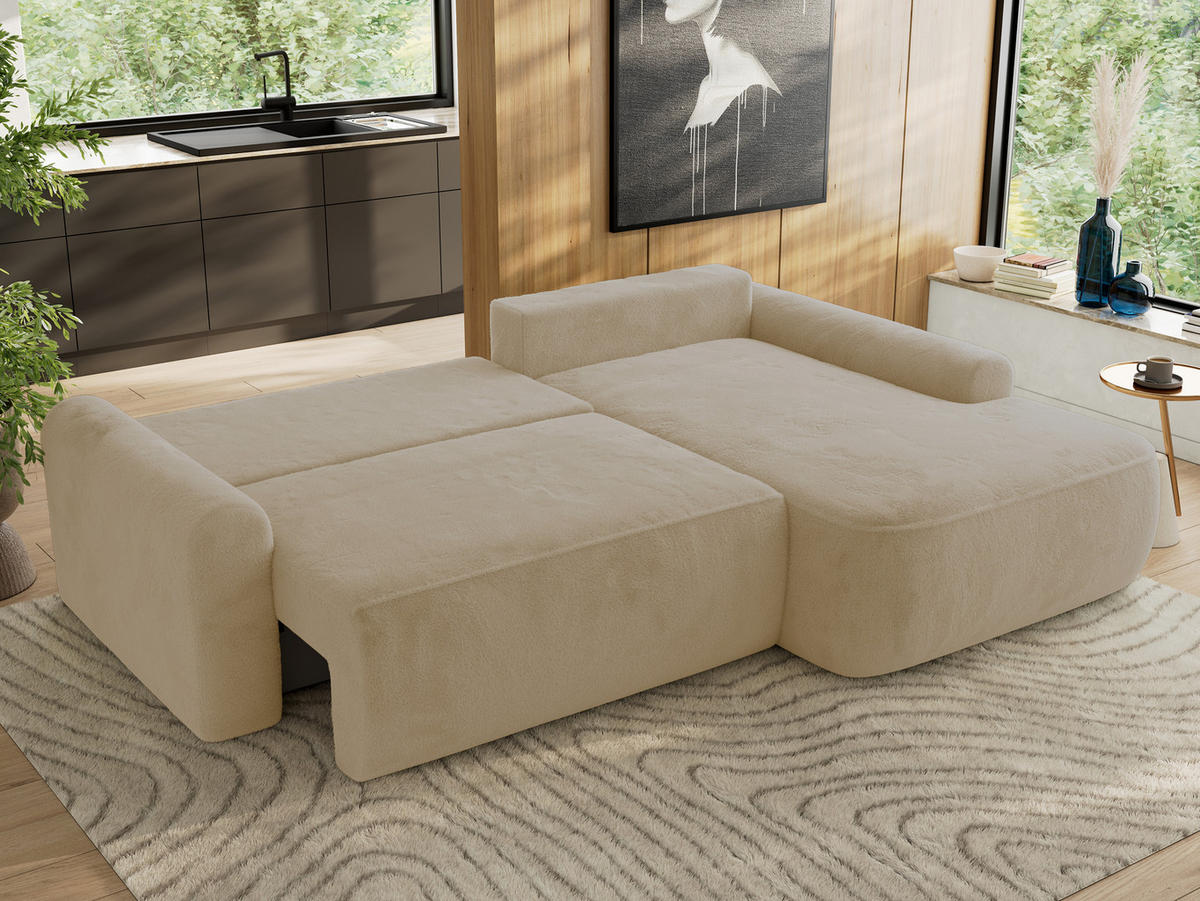 ECKSCHLAFSOFA CUBO L Creme Plüsch - rechts - Creme/Schwarz, Kunststoff/Textil (187/273cm) - MKS