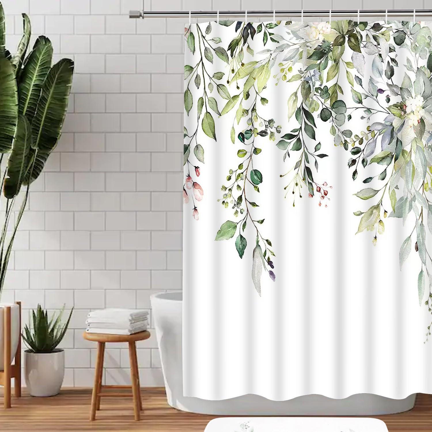 DUSCHVORHANG Grün Polyester Digitaldruck wasserdicht mit Haken ohne Bohren - Grün, Textil (180/180cm) - MCBOSON