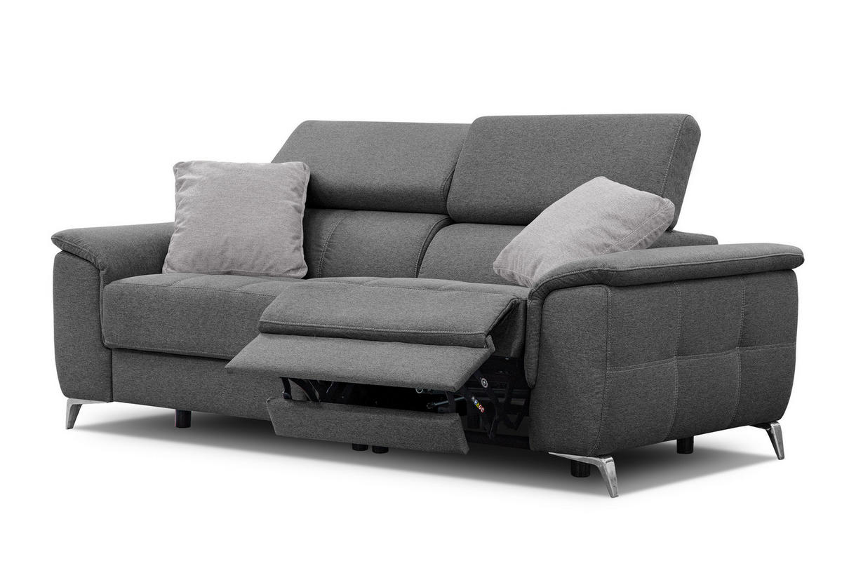 SOFA PLAUEN 3-Sitzer mit 2 Relaxfunktionen, dunkelgrau - Dunkelgrau/Silberfarben, Holzwerkstoff/Textil (214/83/105cm) - Courtois Laville