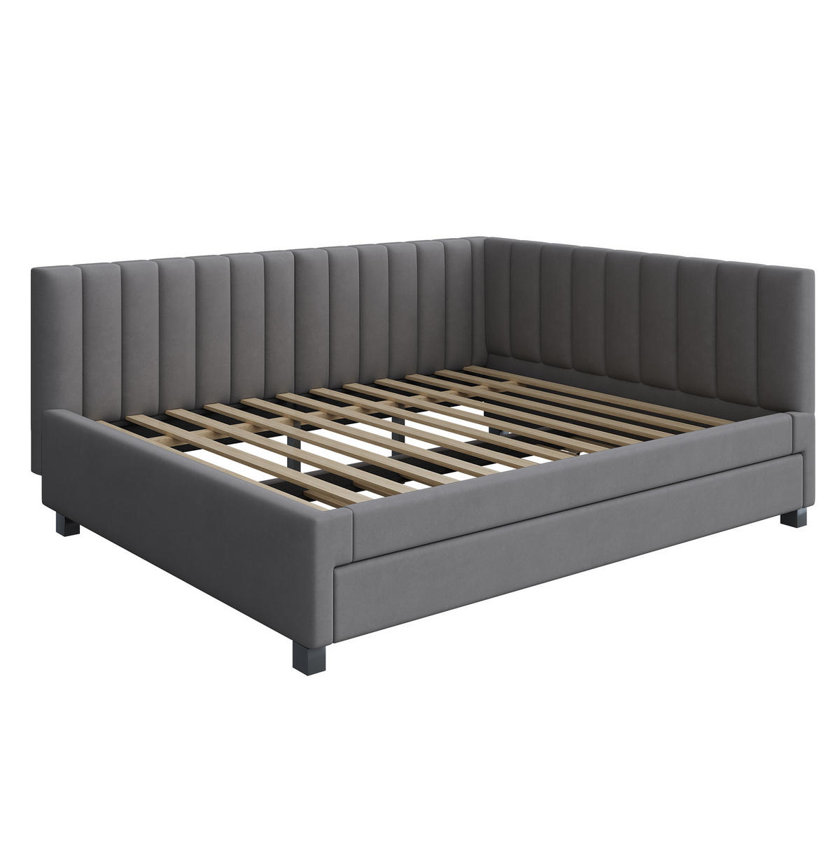 POLSTERBETT aus Samtstoff 140x200 cm Grau mit Ausziehbett, Lattenrost und gepolstertem Kopfteil - Grau, Leder (90/200cm) - Modfu