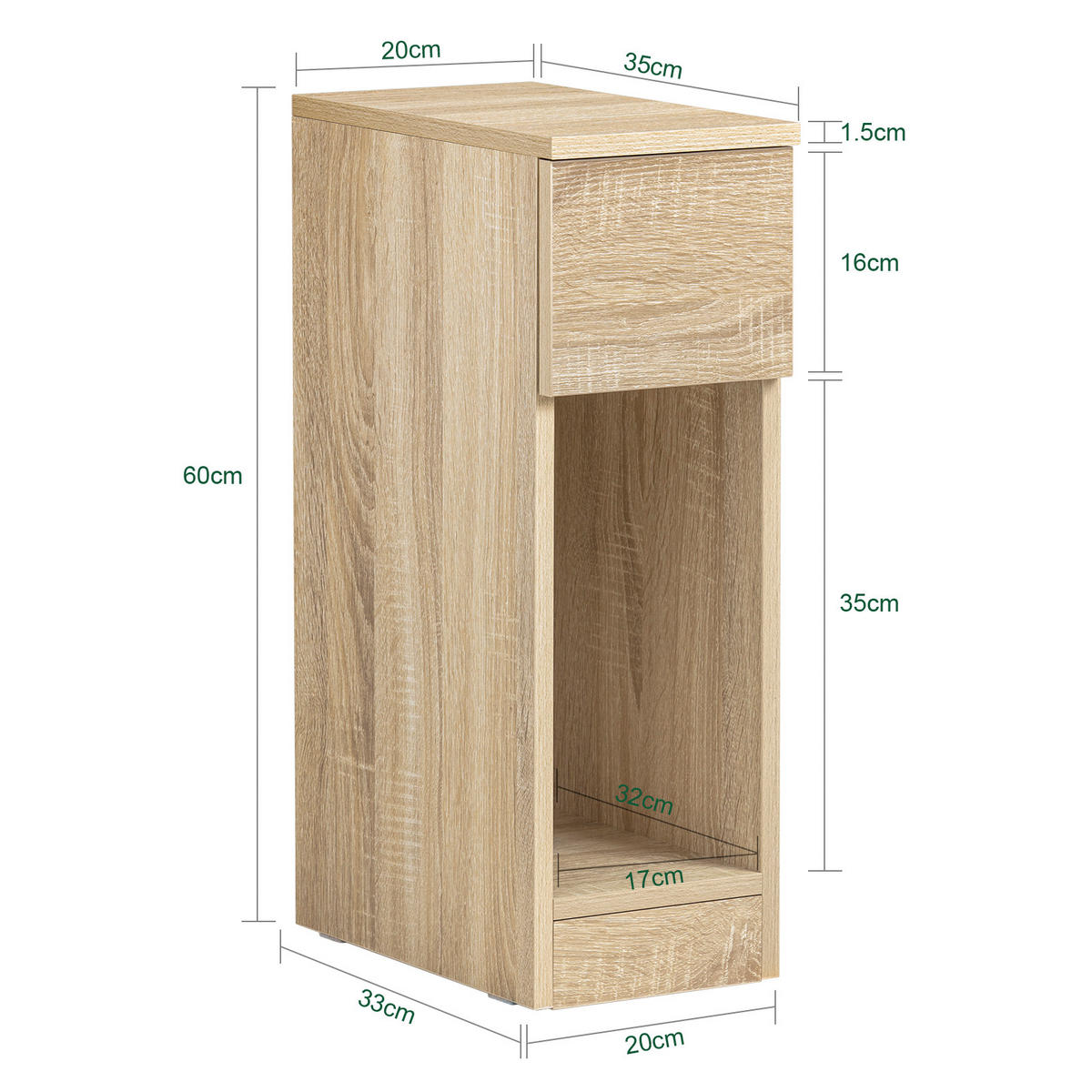 NACHTTISCH Natur - Naturfarben, Holzwerkstoff (20/60/35cm) - SoBuy