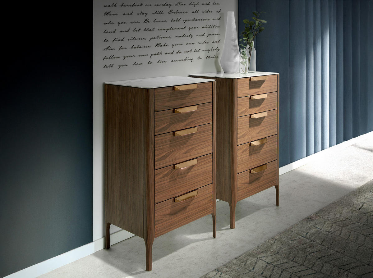 KOMMODE Walnuss Stahl Weiß 60/45/107 cm - Edelstahlfarben/Walnussfarben, Holz/Stein (60/107/45cm) - ANGEL CERDA